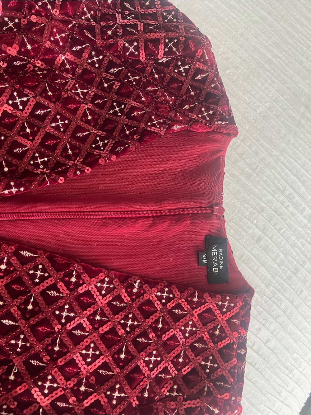 NADINE MERABI Ruby Red Velvet Wrap Mini Dress - Picture 8 of 8